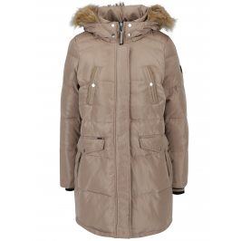 Béžový péřový prošívaný kabát s umělou kožešinou VERO MODA Fea
