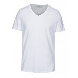 Bílé basic tričko s véčkovým výstřihem Jack & Jones Carter