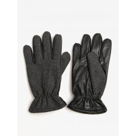 Černo-šedé rukavice s příměsí vlny a koženou spodní částí Jack & Jones Ray