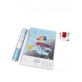 Stírací mapa Evropy v modro-stříbrné barvě Travel Map