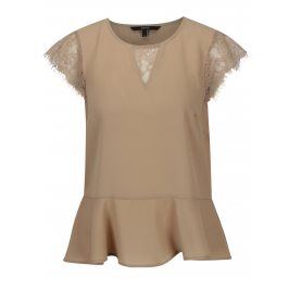 Béžová halenka s krajkovým krátkým rukávem VERO MODA Nile