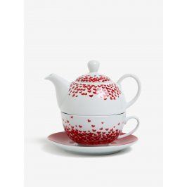 Set porcelánové konvice, šálku a podšálku v červené barvě Kaemingk