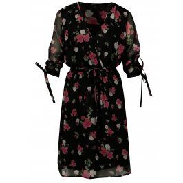 Černé květované šaty s 3/4 rukávem VERO MODA Lili mini