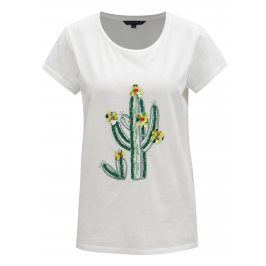 Bílé tričko s flitrovou výšivkou French Connection Cactus