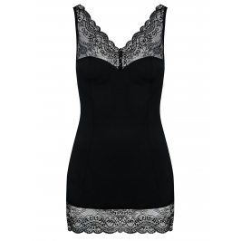 Set noční košilky s kamínky v dekoltu a tang v černé barvě Obsessive Miamor chemise