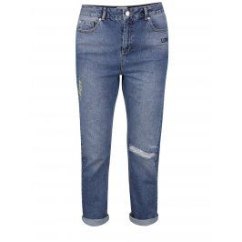 Modré zkrácené slim fit džíny s výšivkami Miss Selfridge