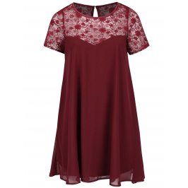 Vínové plus size šaty s průsvitným květovaným sedlem Goddiva