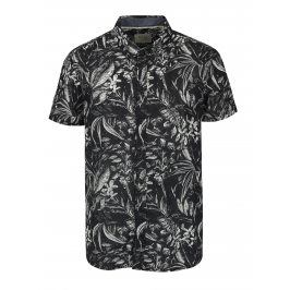 Krémovo-černá vzorovaná slim fit košile s krátkým rukávem Blend