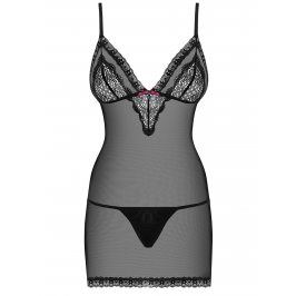 Set průsvitné noční košilky s krajkou a tang v černé barvě Obsessive Chemise 820